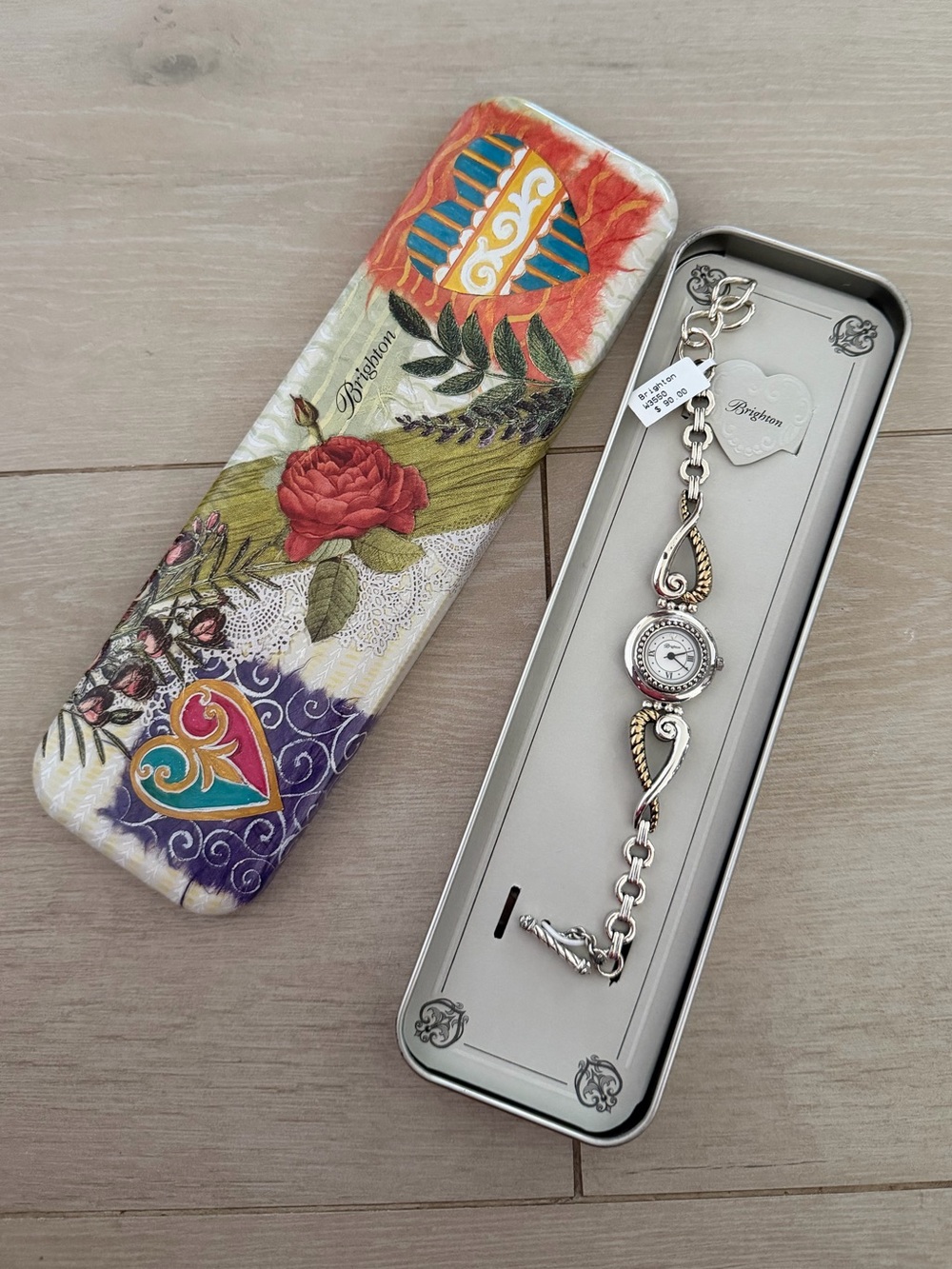 Brighton Two-Tone Heart Link Bracelet Watch in Silver & Gold